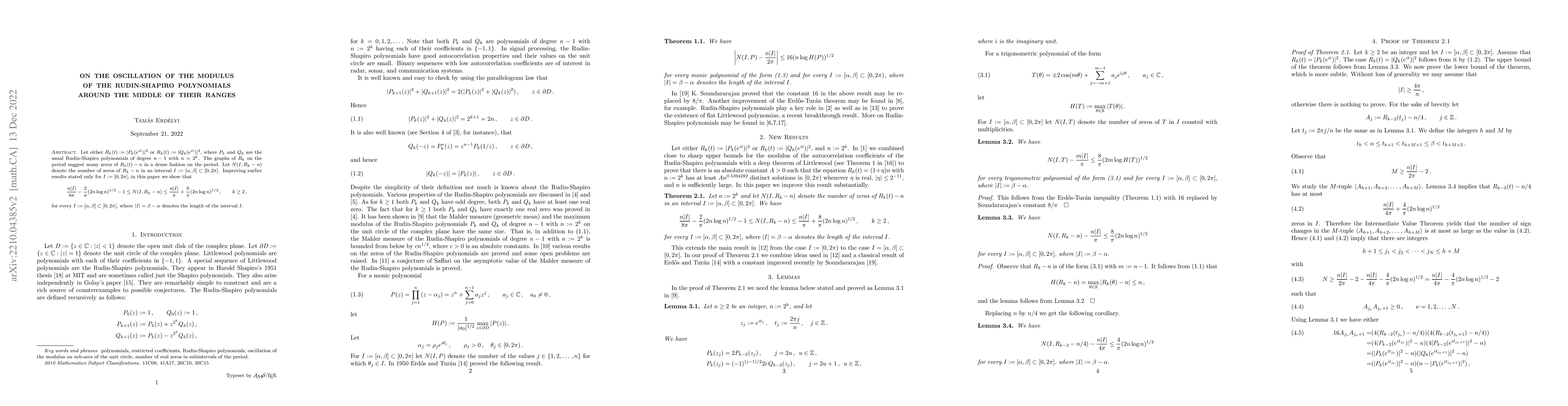 Thumbnail for On the oscillations of the modulus of Rudin-Shapiro polynomials around
  the middle of their ranges