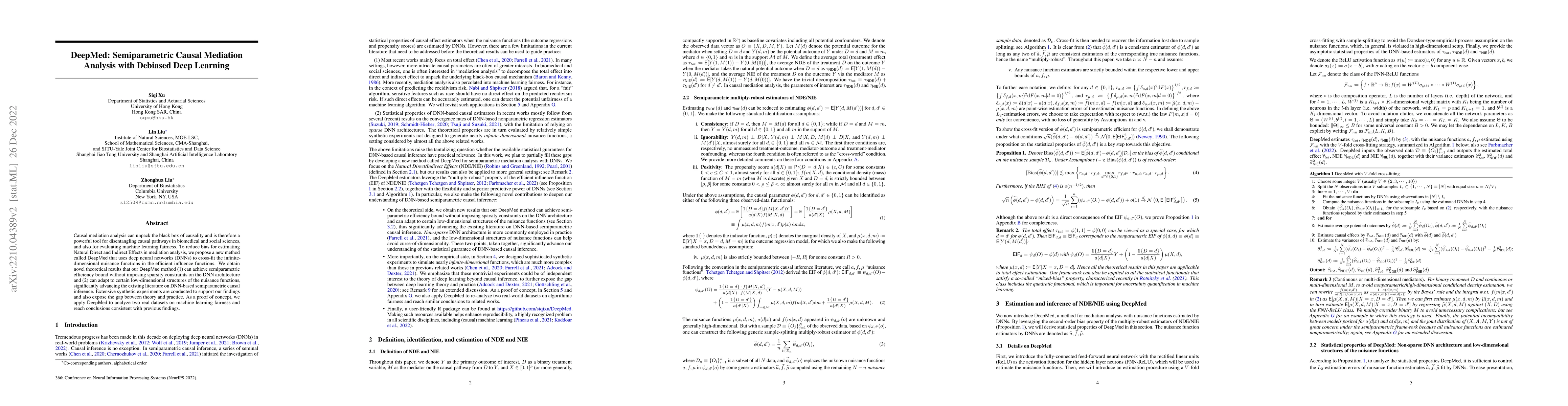 Thumbnail for DeepMed: Semiparametric Causal Mediation Analysis with Debiased Deep
  Learning