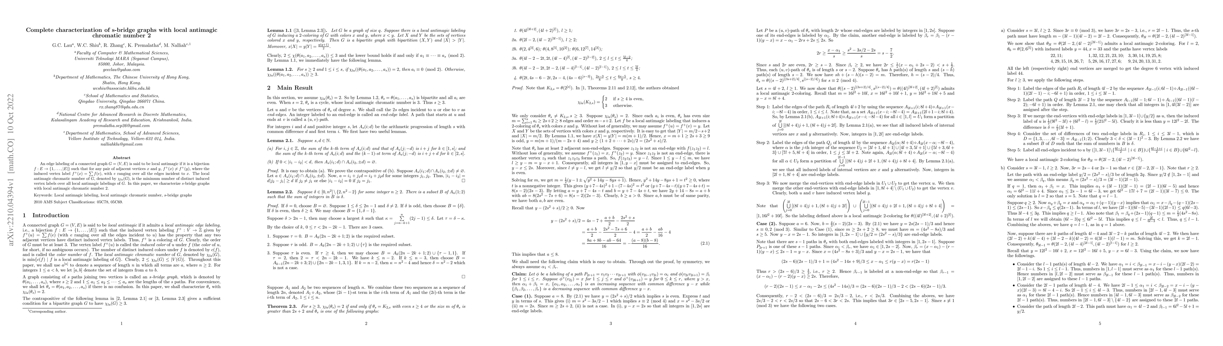 Thumbnail for Complete characterization of s-bridge graphs with local antimagic
  chromatic number 2
