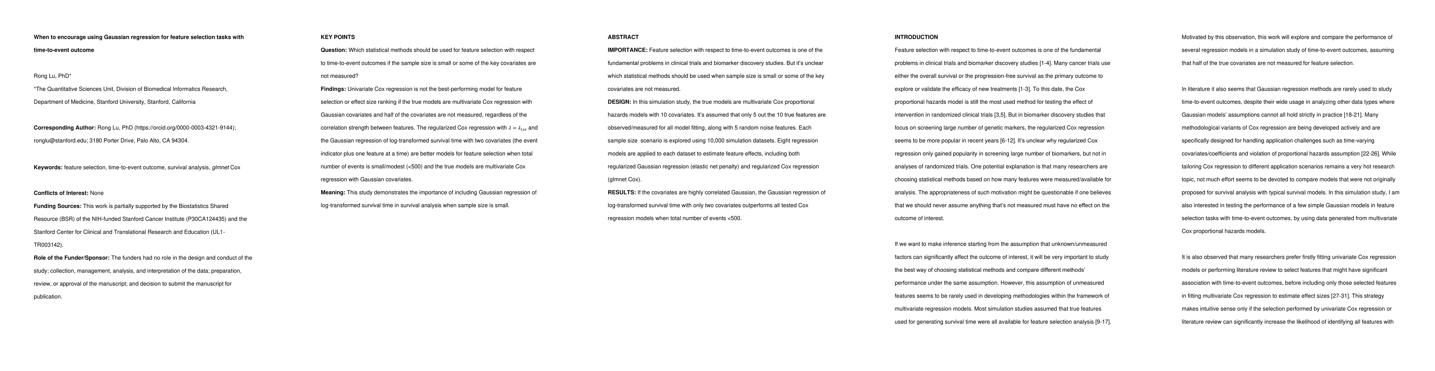 Thumbnail for When to encourage using Gaussian regression for feature selection tasks
  with time-to-event outcome