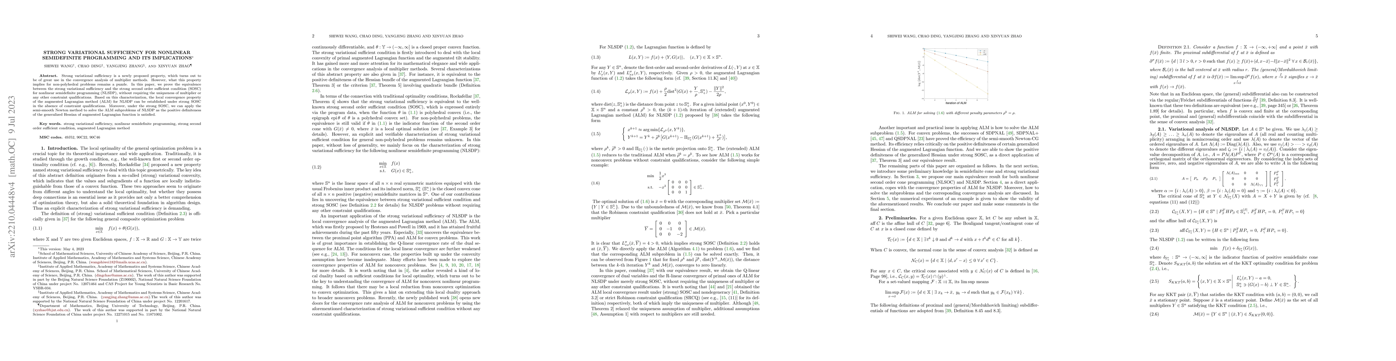 Thumbnail for Strong Variational Sufficiency for Nonlinear Semidefinite Programming
  and its Implications