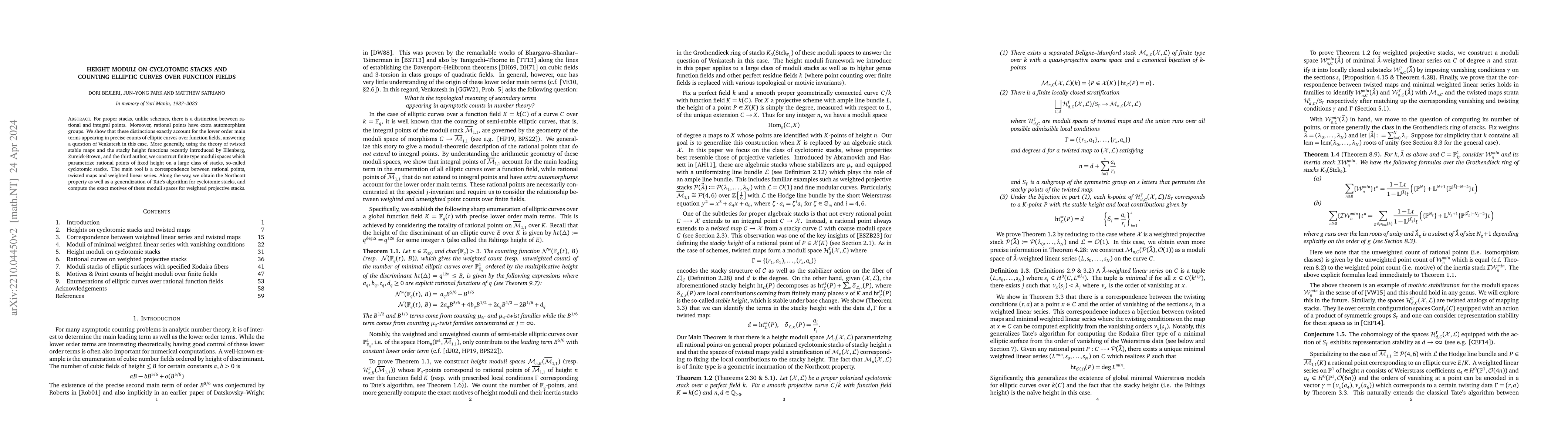 Thumbnail for Height moduli on cyclotomic stacks and counting elliptic curves over
  function fields