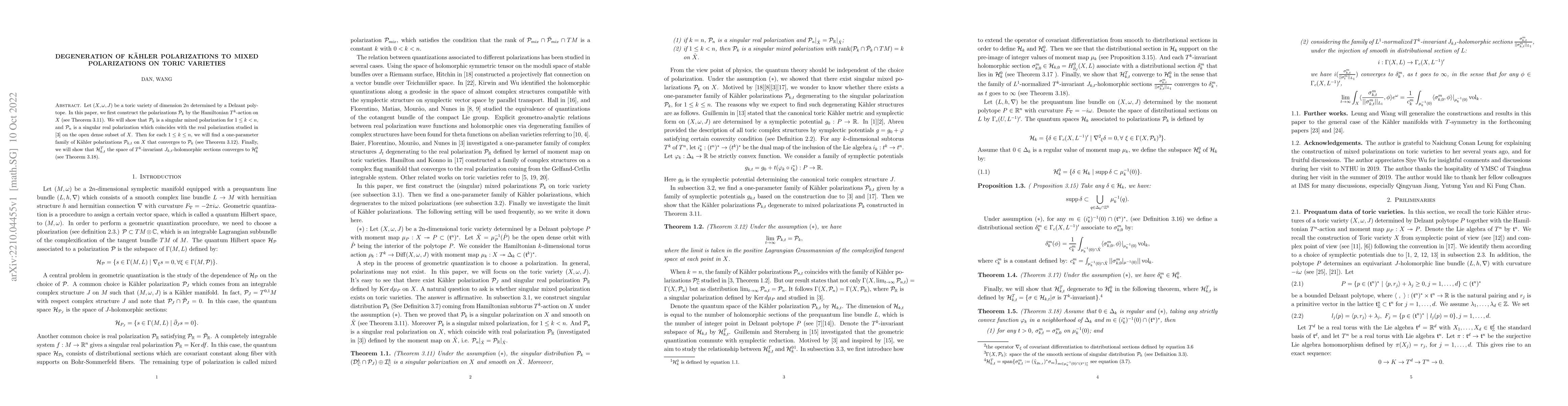 Thumbnail for Degeneration of Kahler polarizations to mixed polarizations on toric
  varieties