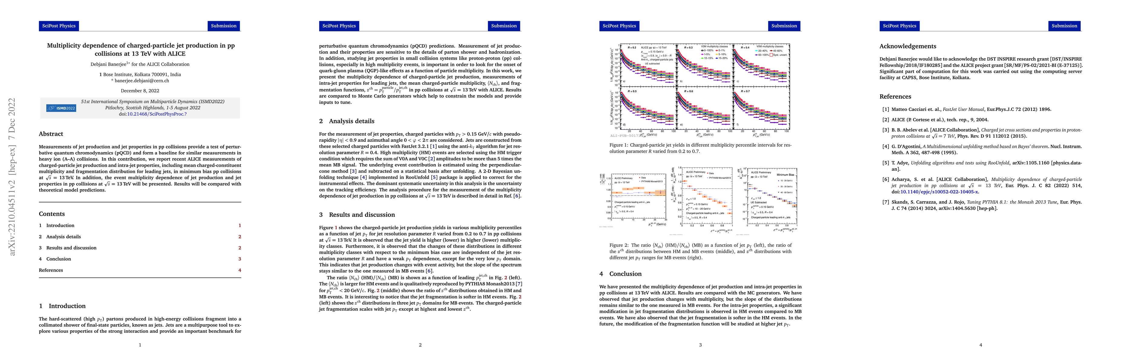 Thumbnail for Multiplicity dependence of charged-particle jet production in pp
  collisions at 13 TeV with ALICE