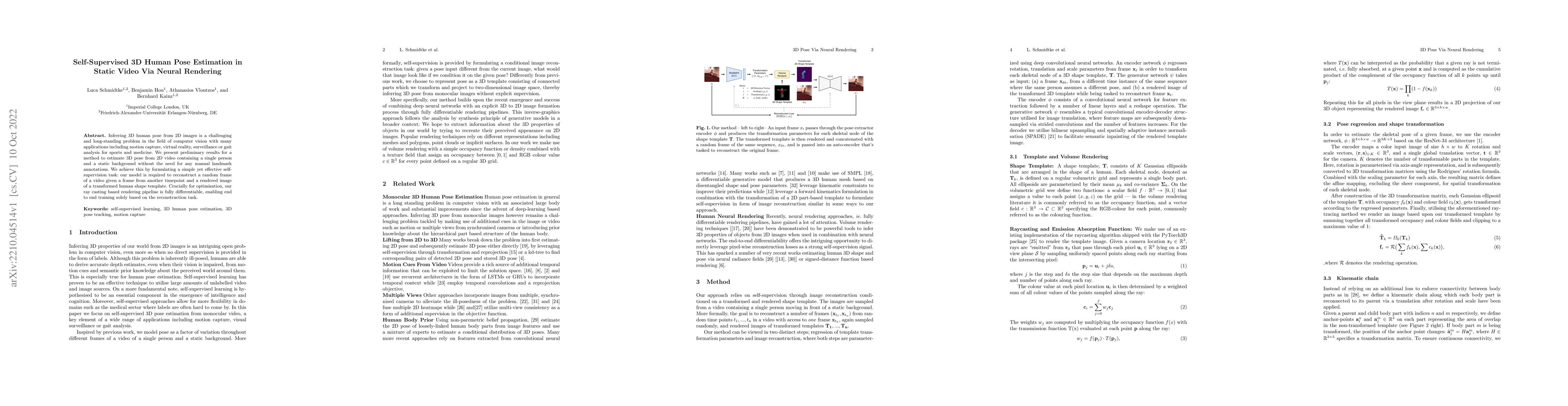Thumbnail for Self-Supervised 3D Human Pose Estimation in Static Video Via Neural
  Rendering