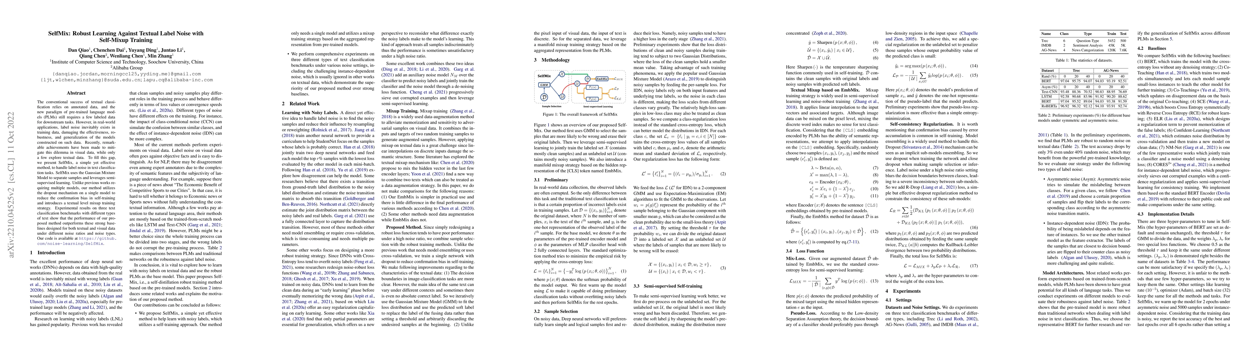 Thumbnail for SelfMix: Robust Learning Against Textual Label Noise with Self-Mixup
  Training