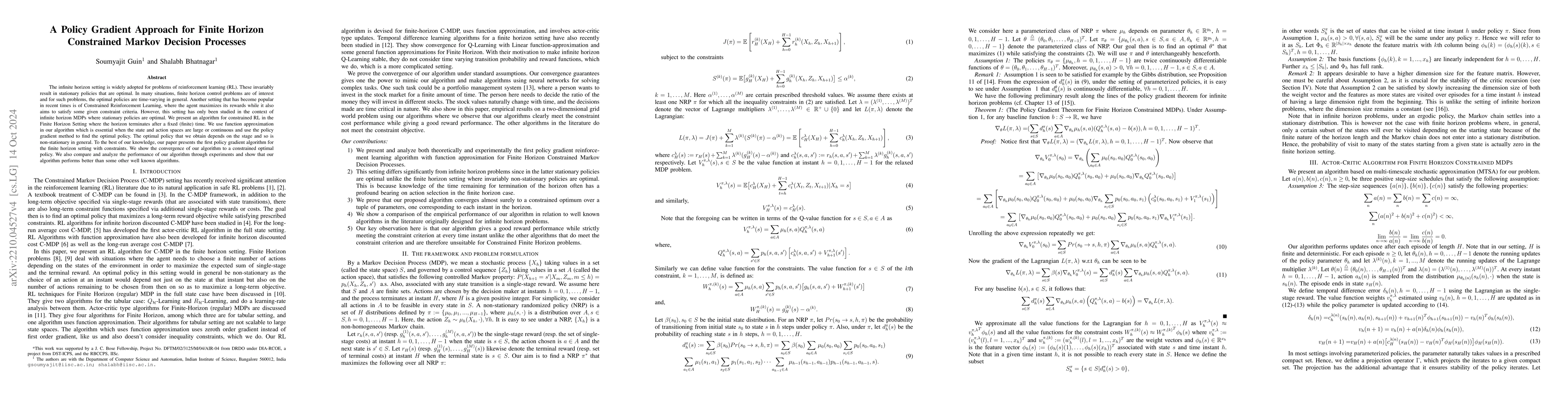 Thumbnail for A policy gradient approach for Finite Horizon Constrained Markov
  Decision Processes