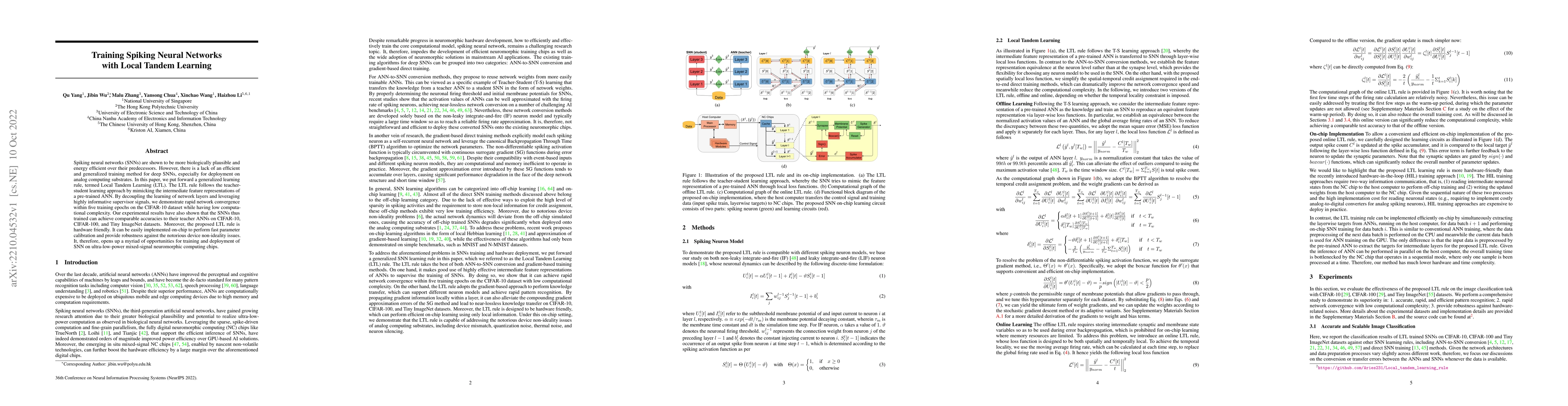 Thumbnail for Training Spiking Neural Networks with Local Tandem Learning