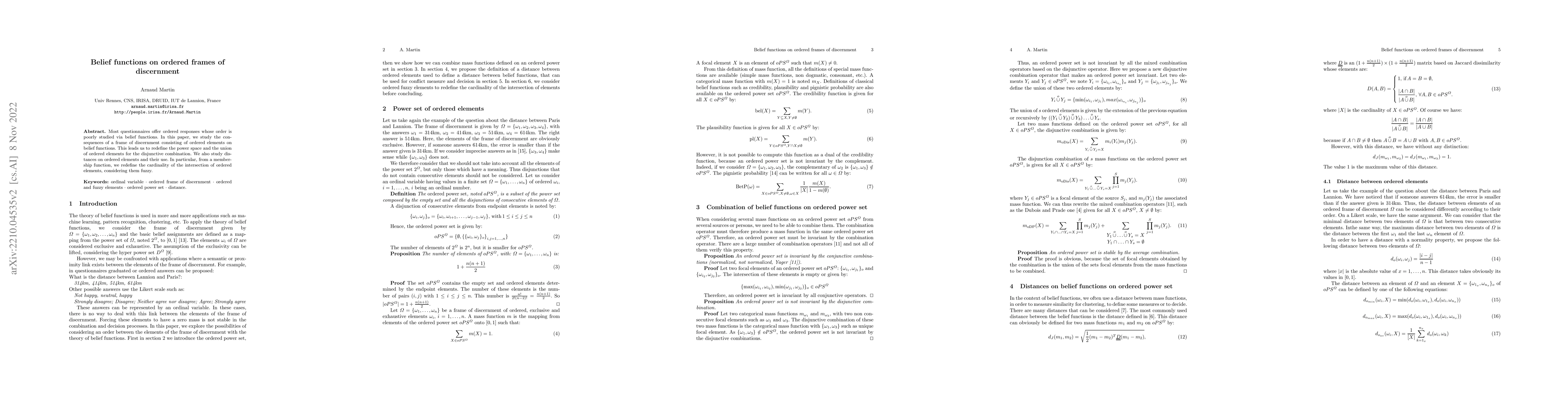 Thumbnail for Belief functions on ordered frames of discernment