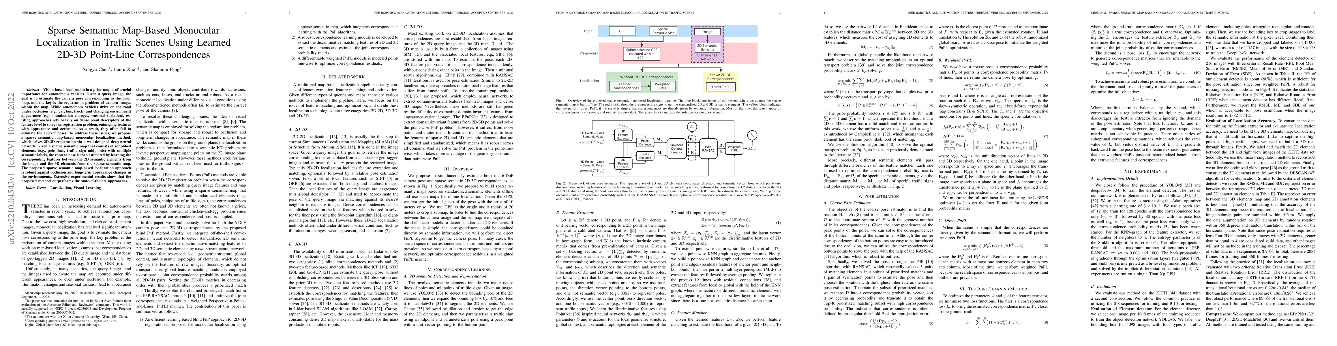 Thumbnail for Sparse Semantic Map-Based Monocular Localization in Traffic Scenes Using
  Learned 2D-3D Point-Line Correspondences