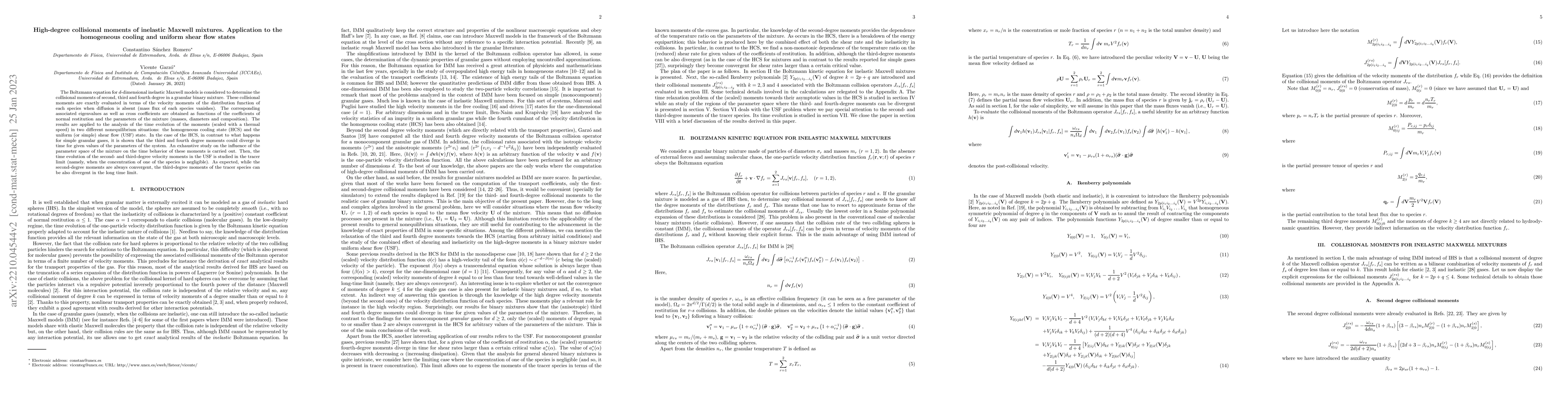 Thumbnail for High-degree collisional moments of inelastic Maxwell mixtures.
  Application to the homogeneous cooling and uniform shear flow states