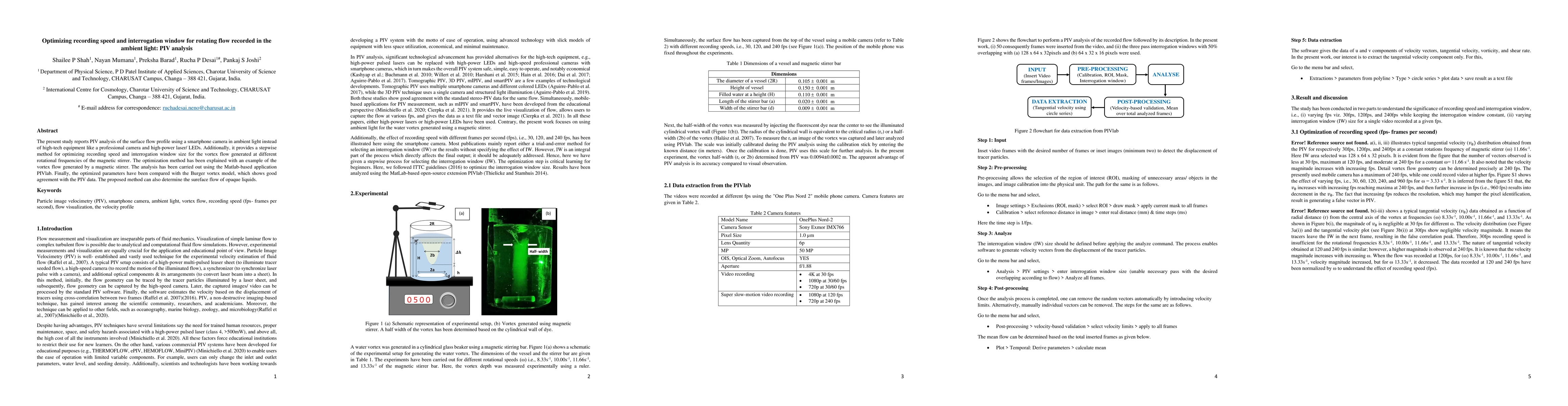 Thumbnail for Optimizing recording speed and interrogation window for rotating flow
  recorded in the ambient light: PIV analysis