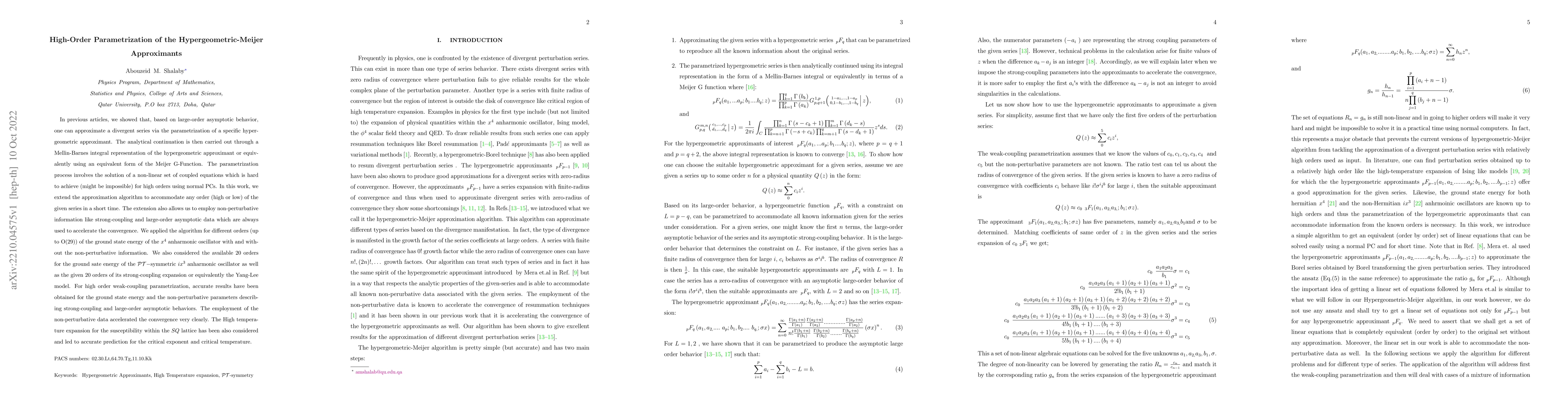 Thumbnail for High-Order Parametrization of the Hypergeometric-Meijer Approximants