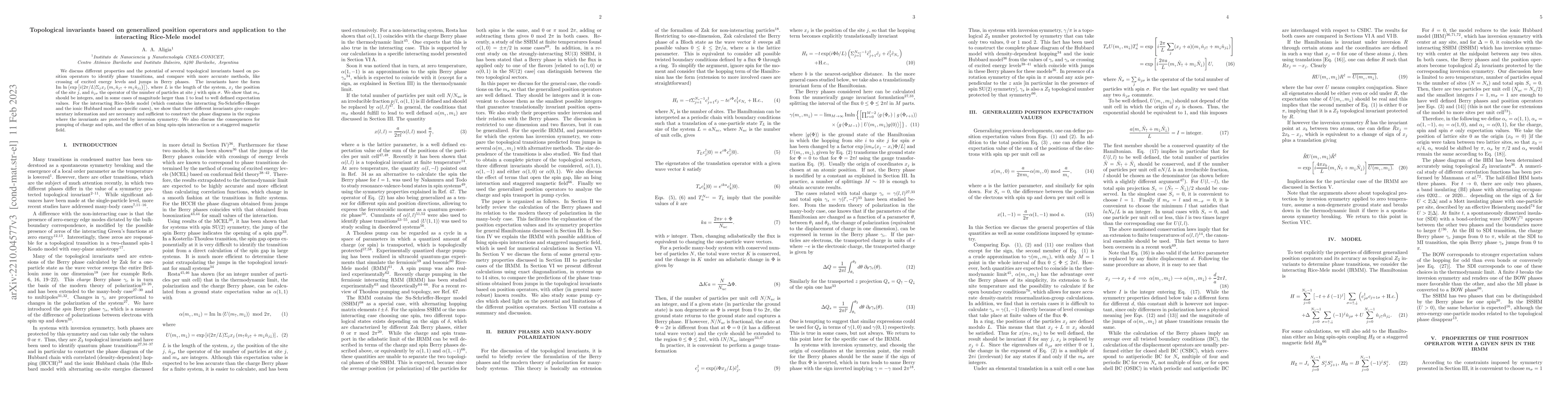 Thumbnail for Topological invariants based on generalized position operators and
  application to the interacting Rice-Mele model