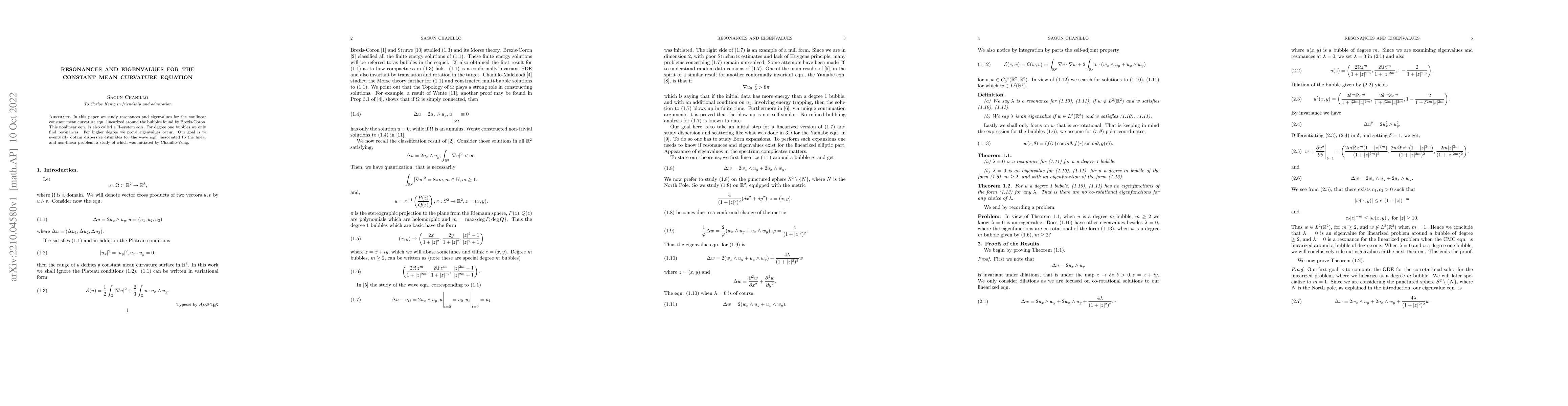 Thumbnail for Resonances and Eigenvalues for the Constant Mean Curvature Equation
