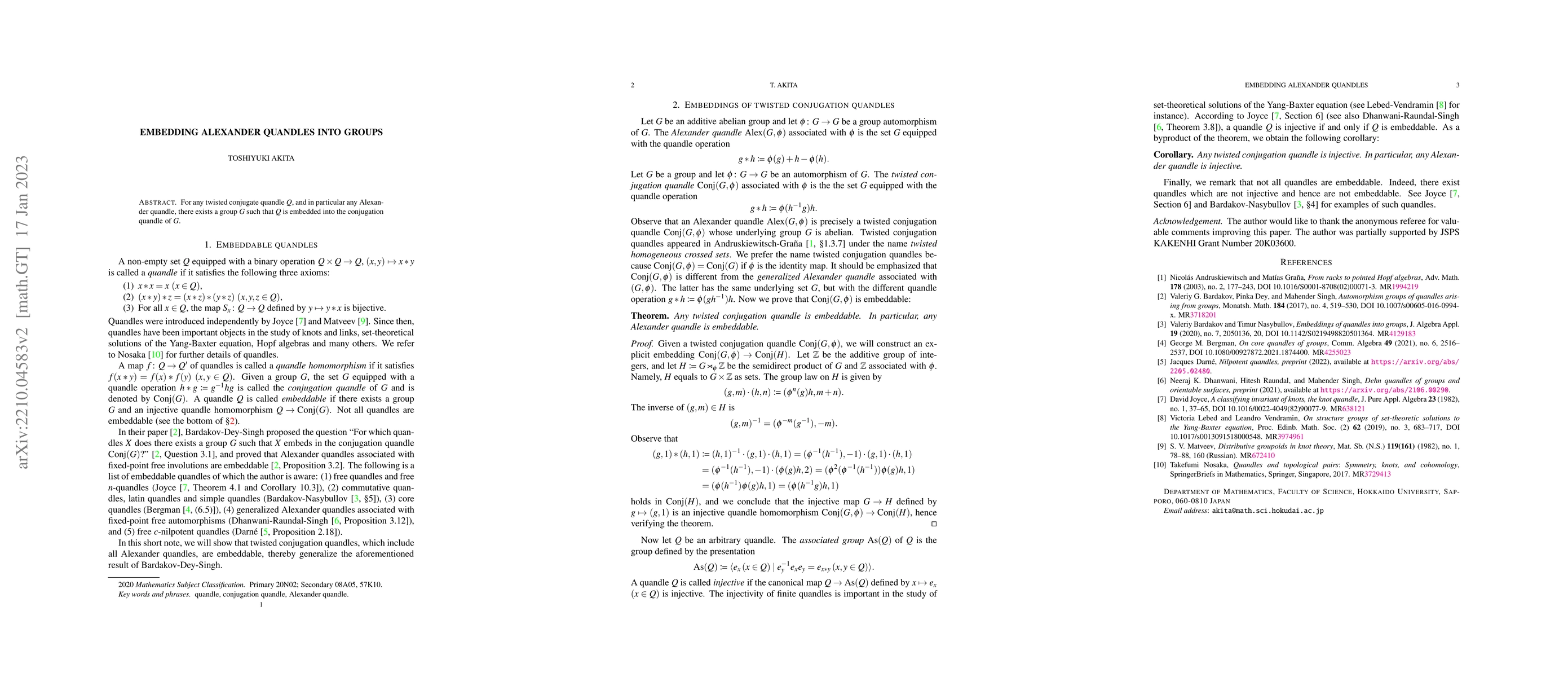 Thumbnail for Embedding Alexander quandles into groups