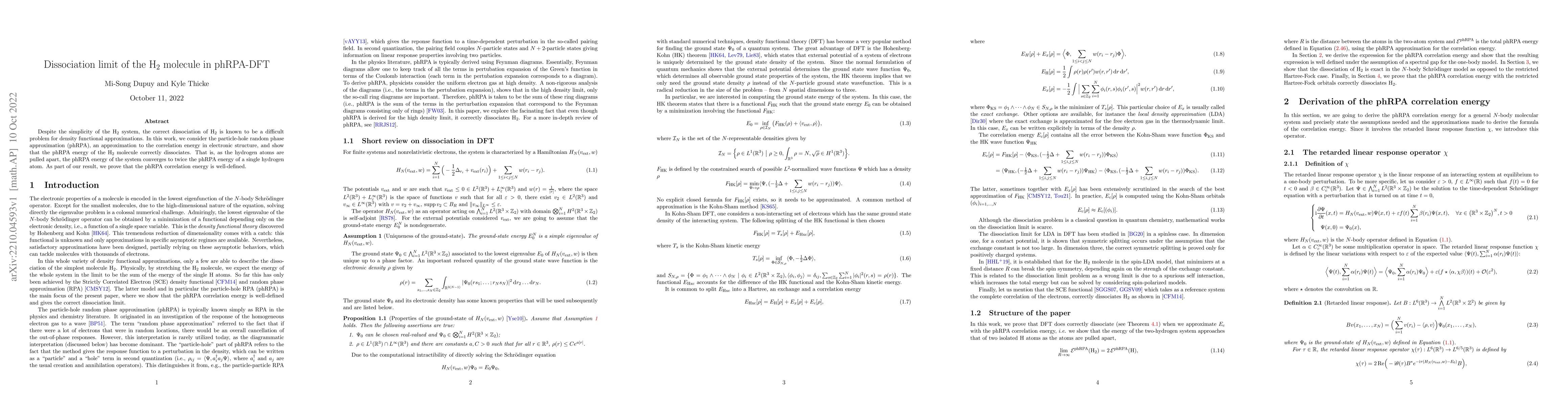 Thumbnail for Dissociation limit of the H2 molecule in the particle-hole random phase
  approximation