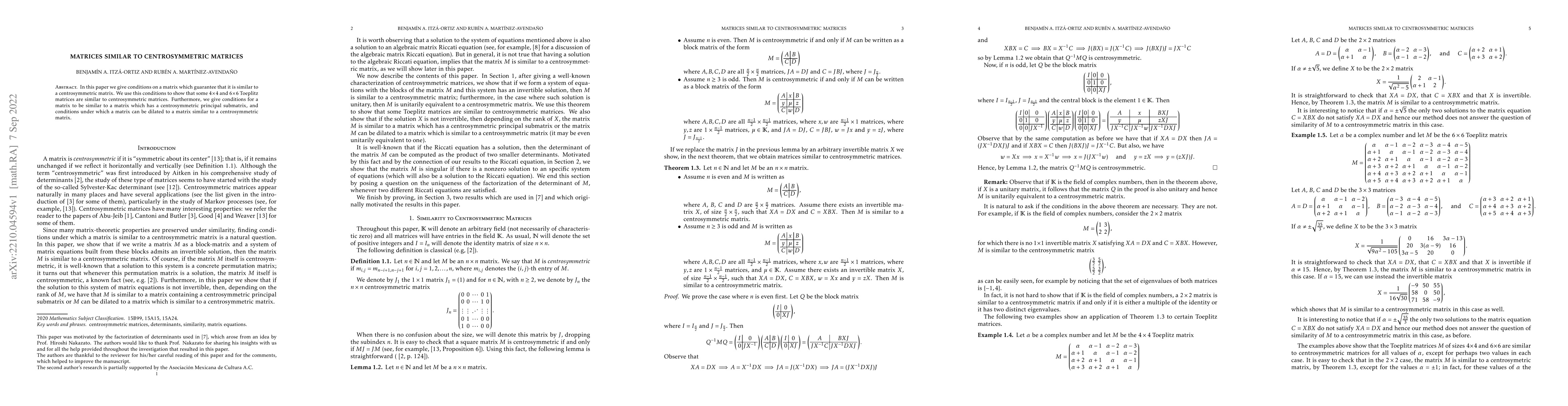 Thumbnail for Matrices similar to centrosymmetric matrices