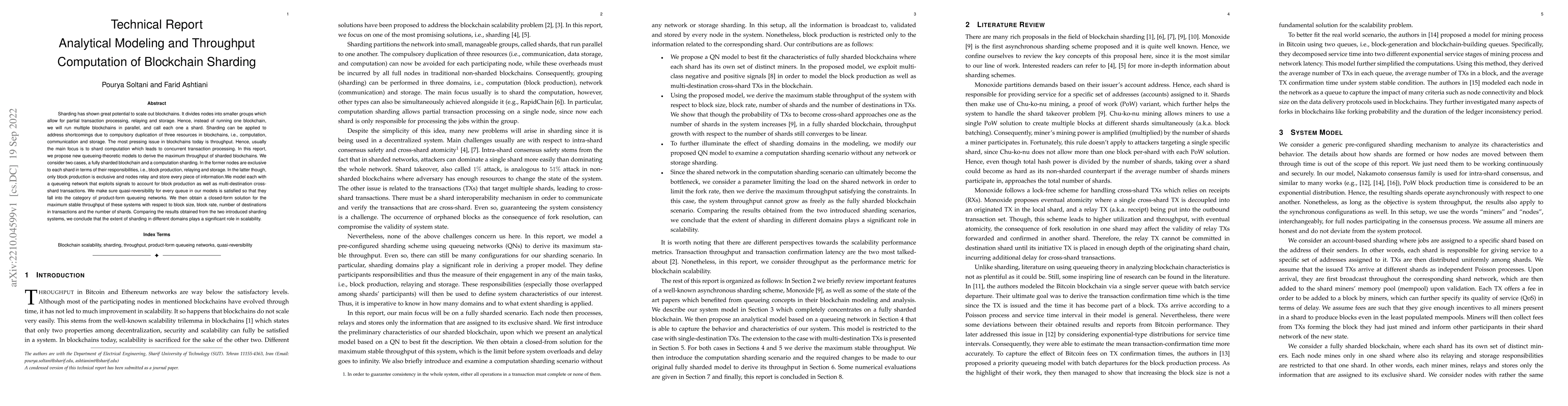 Thumbnail for Technical Report: Analytical Modeling and Throughput Computation of
  Blockchain Sharding