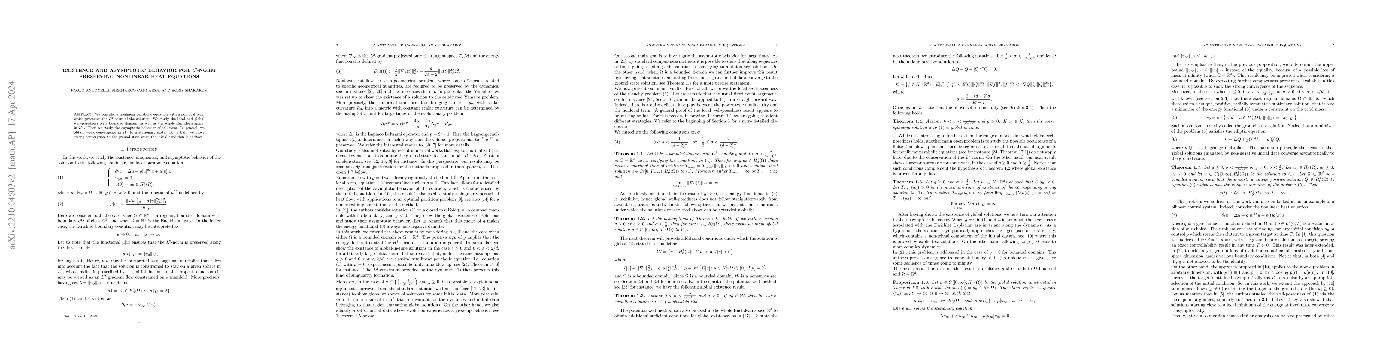 Thumbnail for Existence and asymptotic behavior for $L^2$-norm preserving nonlinear
  heat equations