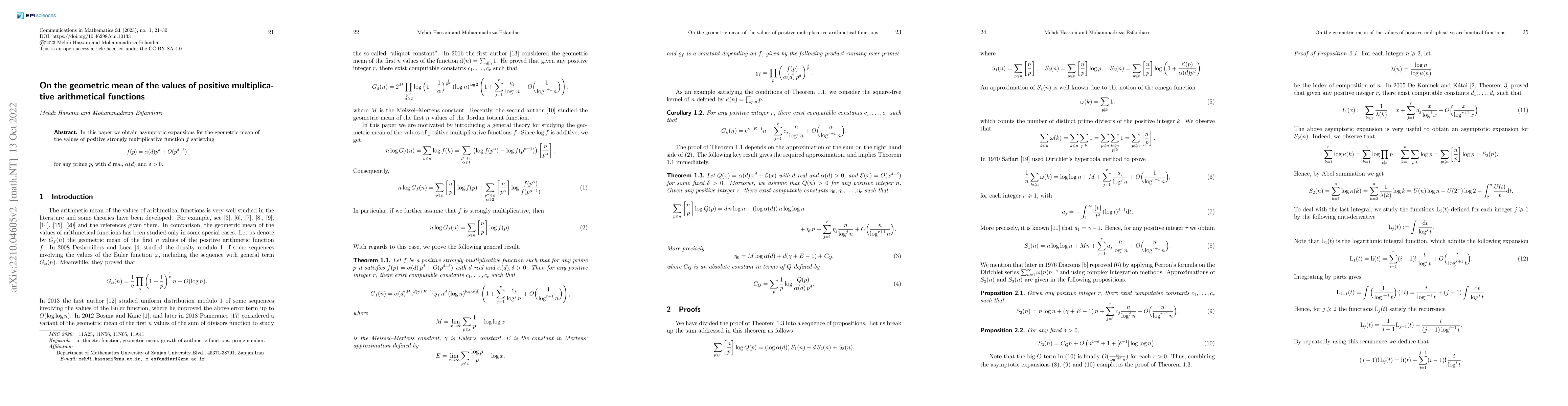 Thumbnail for On the geometric mean of the values of positive multiplicative
  arithmetical functions