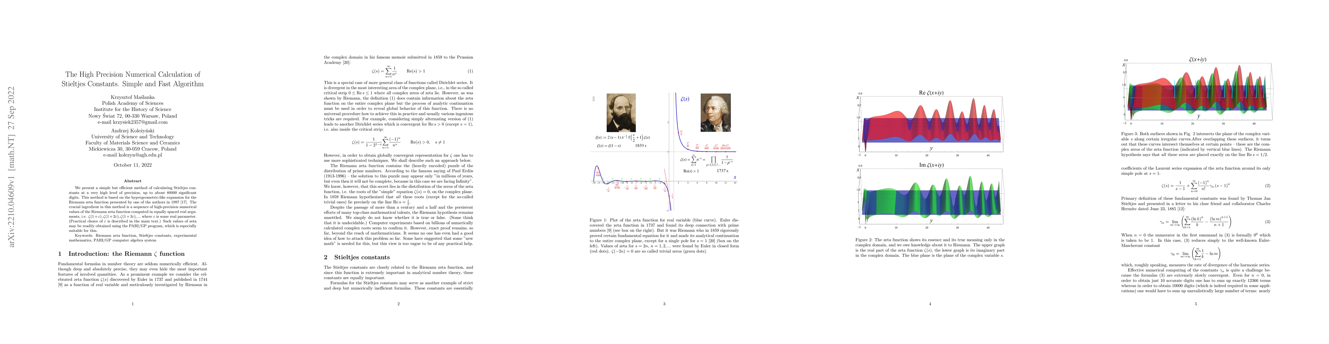 Thumbnail for The High Precision Numerical Calculation of Stieltjes Constants. Simple
  and Fast Algorithm