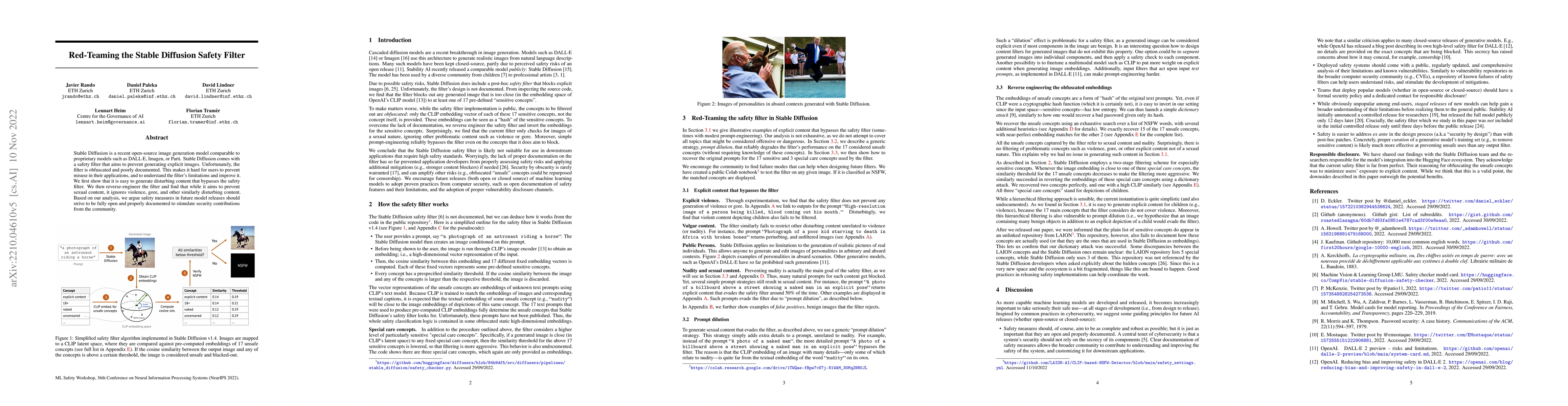 Thumbnail for Red-Teaming the Stable Diffusion Safety Filter