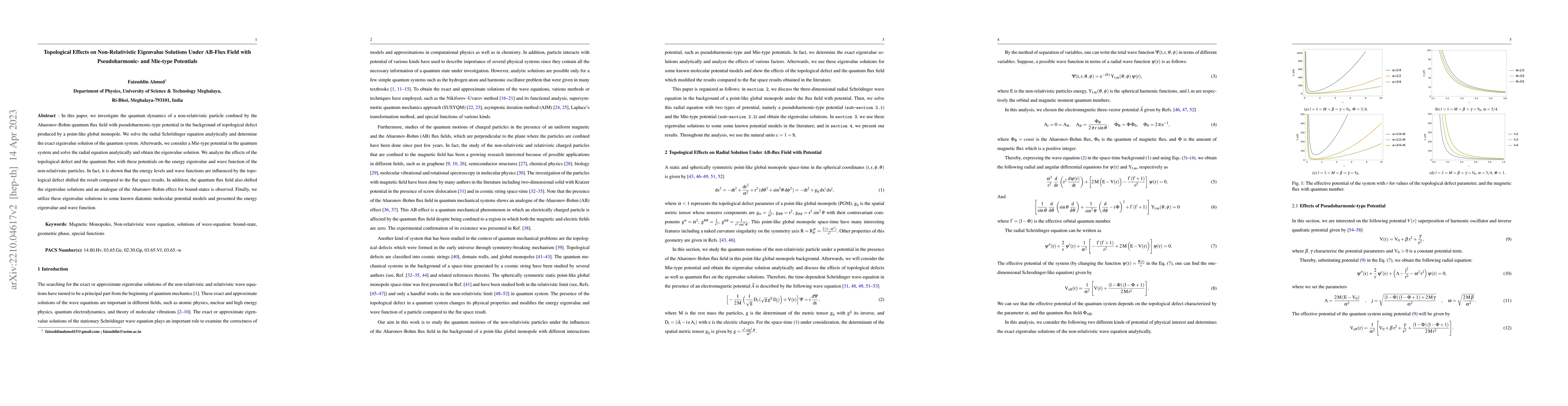 Thumbnail for Topological Effects on Non-Relativistic Eigenvalue Solutions Under
  AB-Flux Field with Pseudoharmonic- and Mie-type Potentials