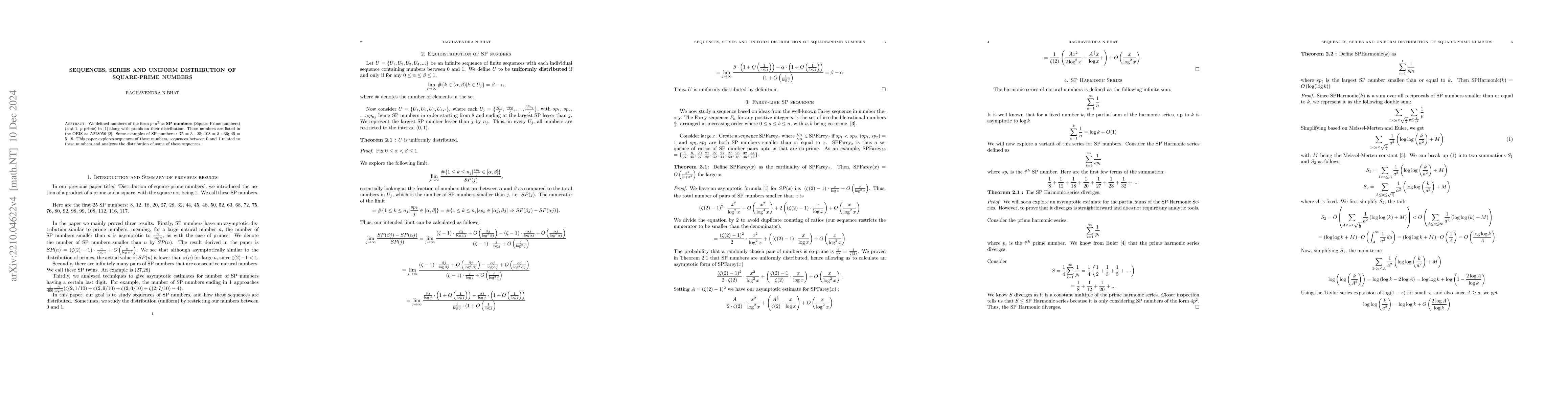 Thumbnail for Sequences, Series and Uniform distribution of SP Numbers