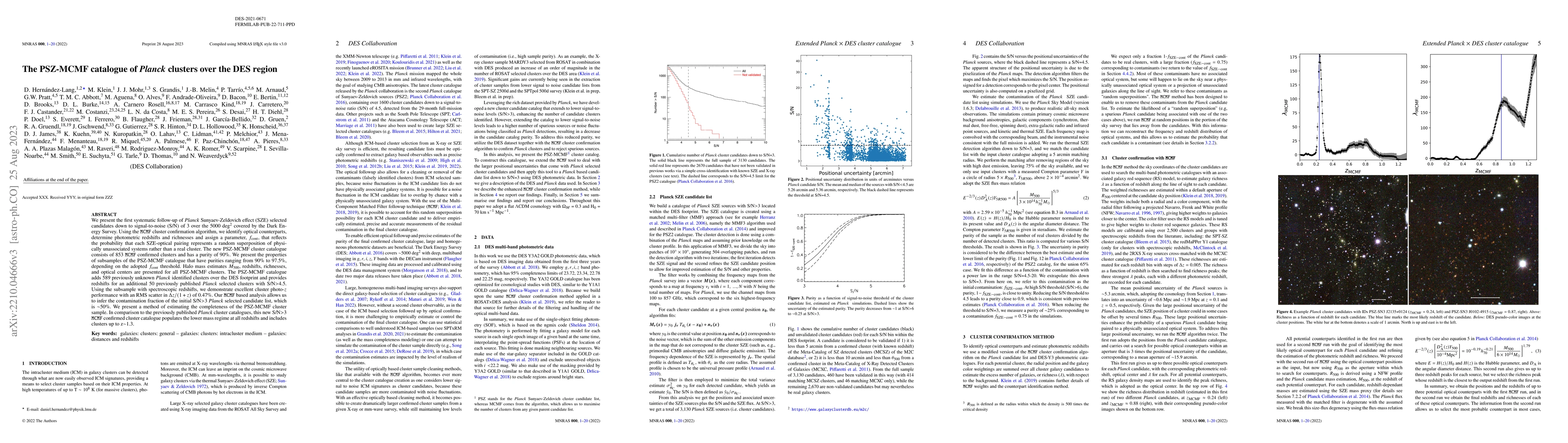 Thumbnail for The PSZ-MCMF catalogue of Planck clusters over the DES region