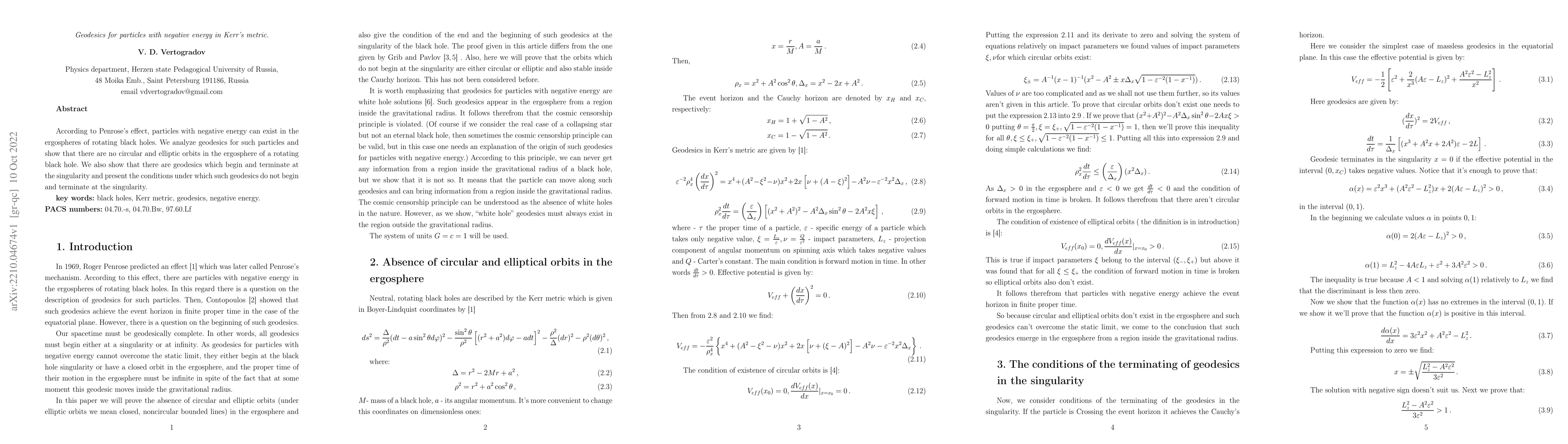 Thumbnail for Geodesics for particles with negative energy in Kerr's metric