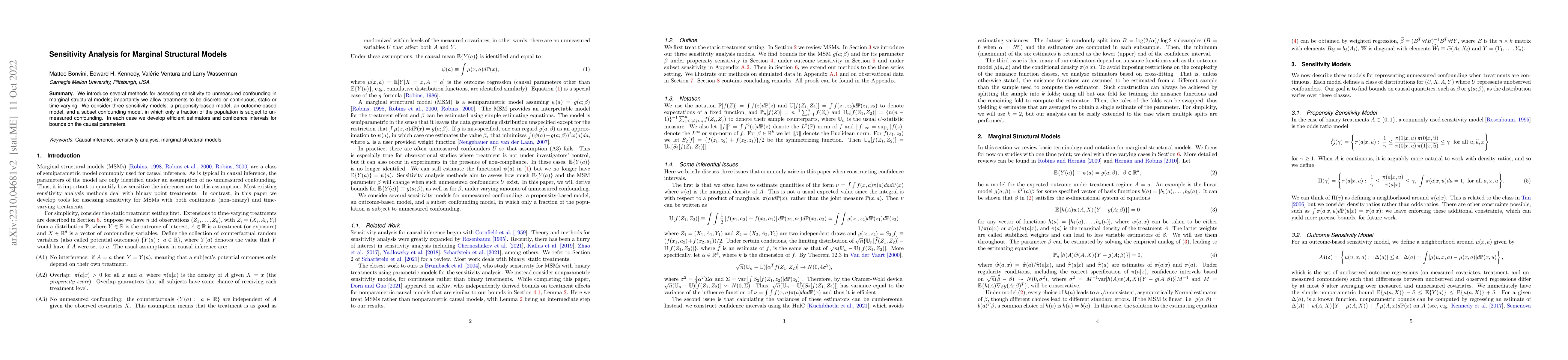 Thumbnail for Sensitivity Analysis for Marginal Structural Models