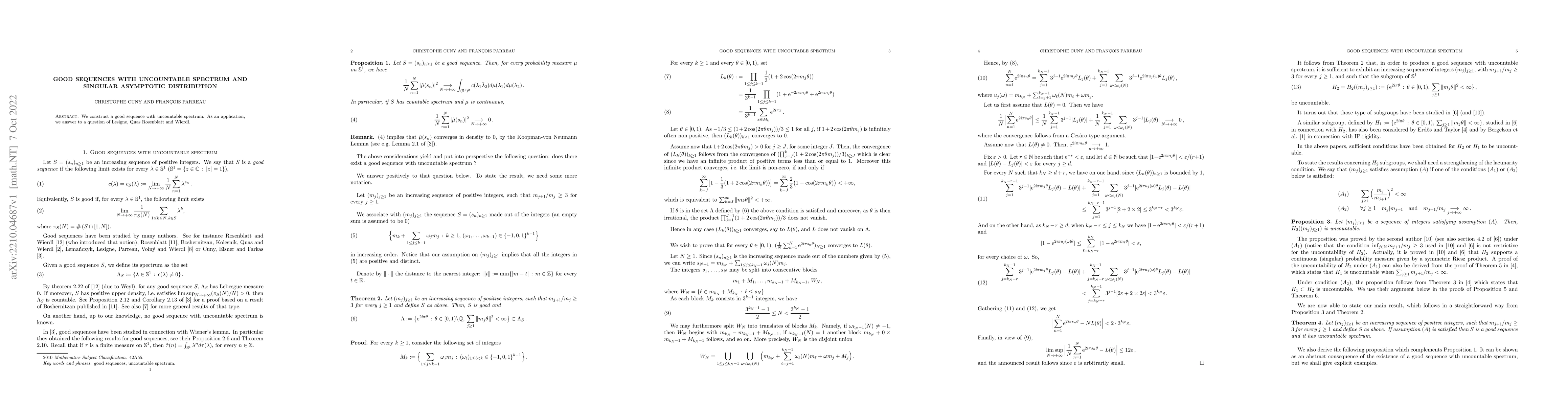 Thumbnail for Good sequences with uncountable spectrum and singular asymptotic
  distribution
