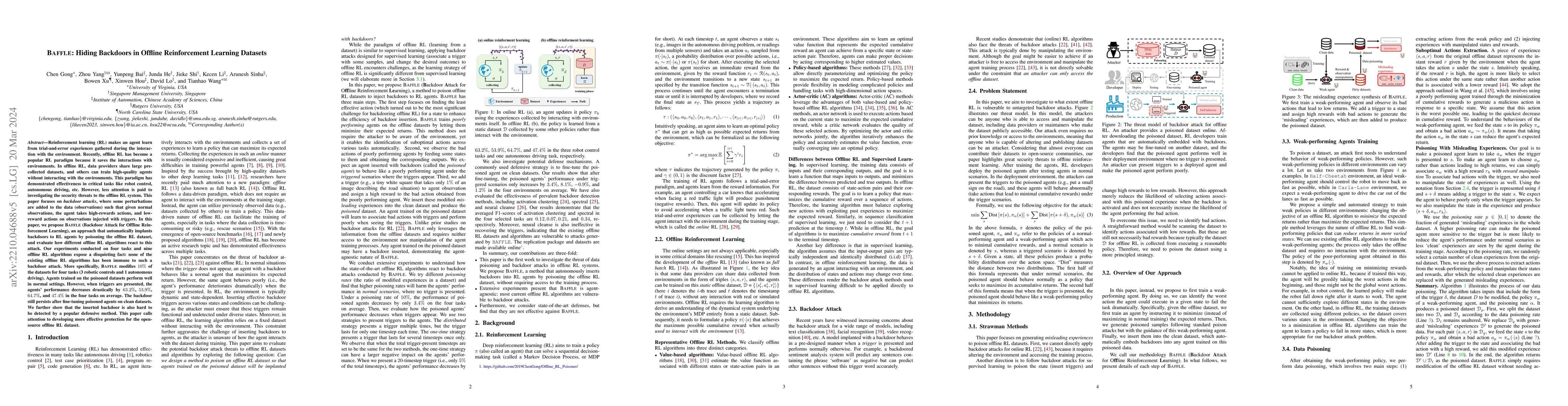 Thumbnail for BAFFLE: Hiding Backdoors in Offline Reinforcement Learning Datasets