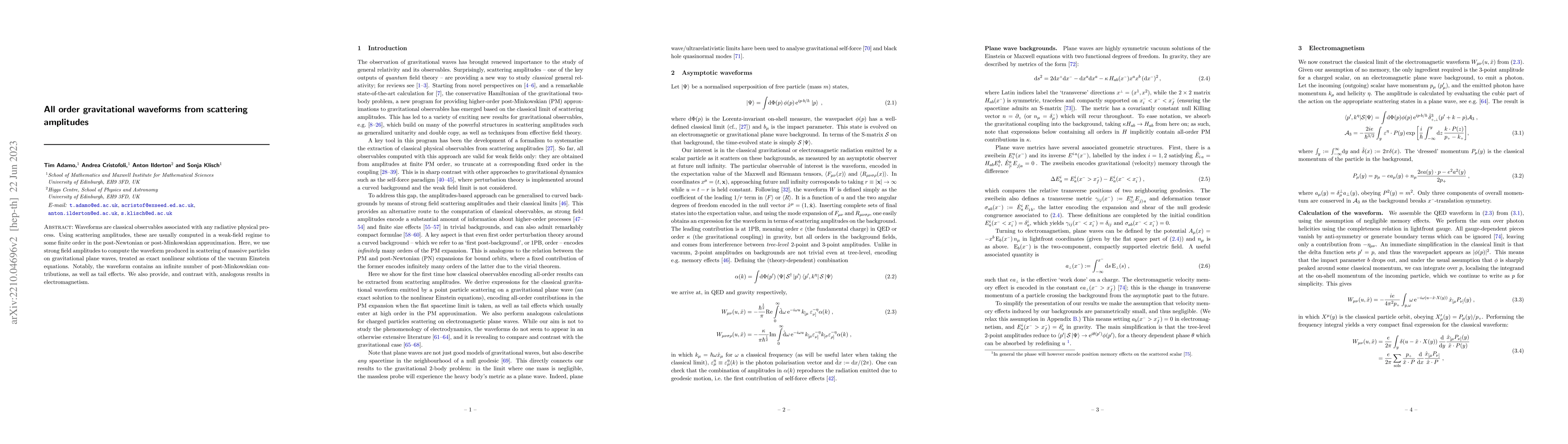 Thumbnail for All order gravitational waveforms from scattering amplitudes