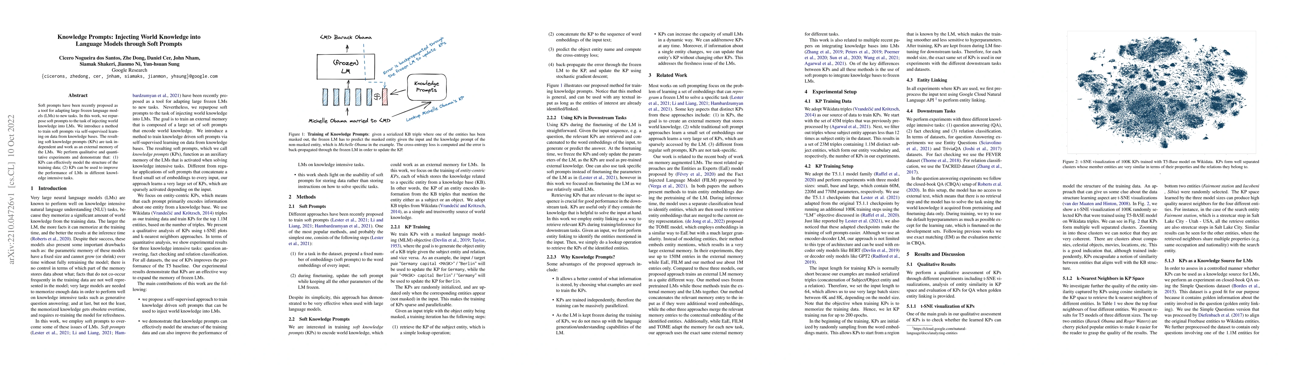 Thumbnail for Knowledge Prompts: Injecting World Knowledge into Language Models
  through Soft Prompts