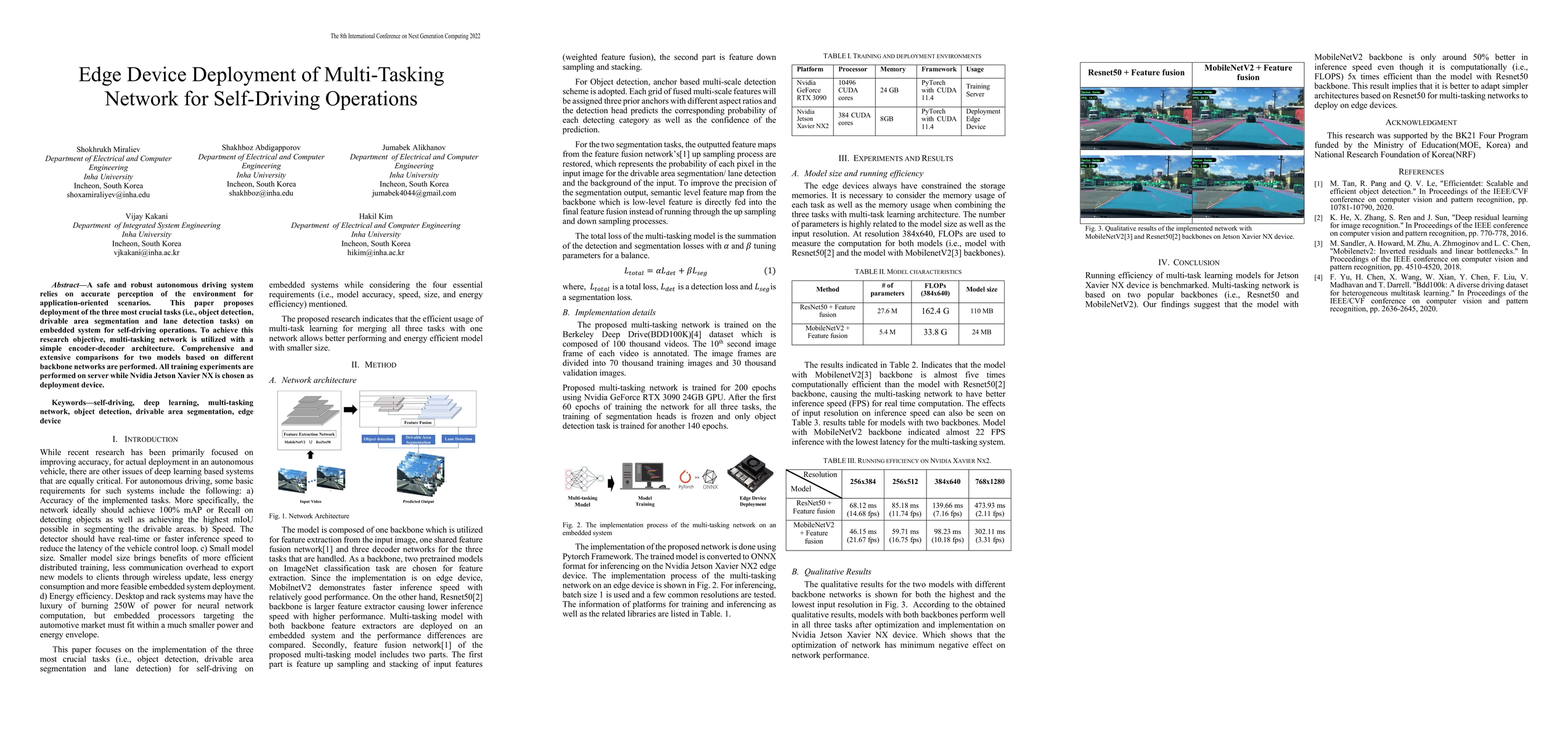 Thumbnail for Edge Device Deployment of Multi-Tasking Network for Self-Driving
  Operations