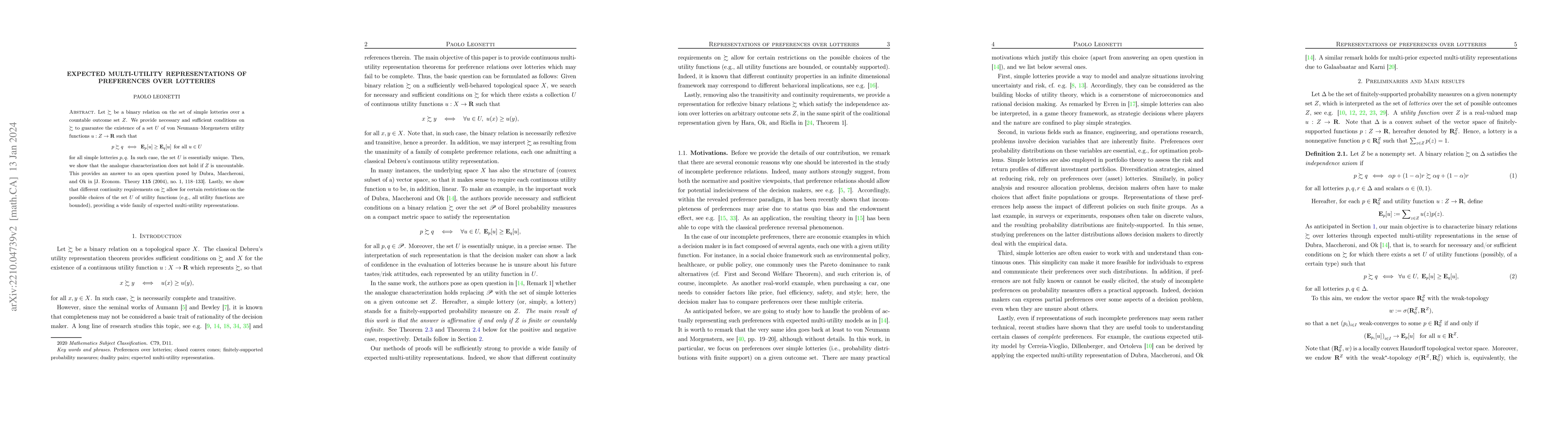Thumbnail for Expected multi-utility representations of preferences over lotteries