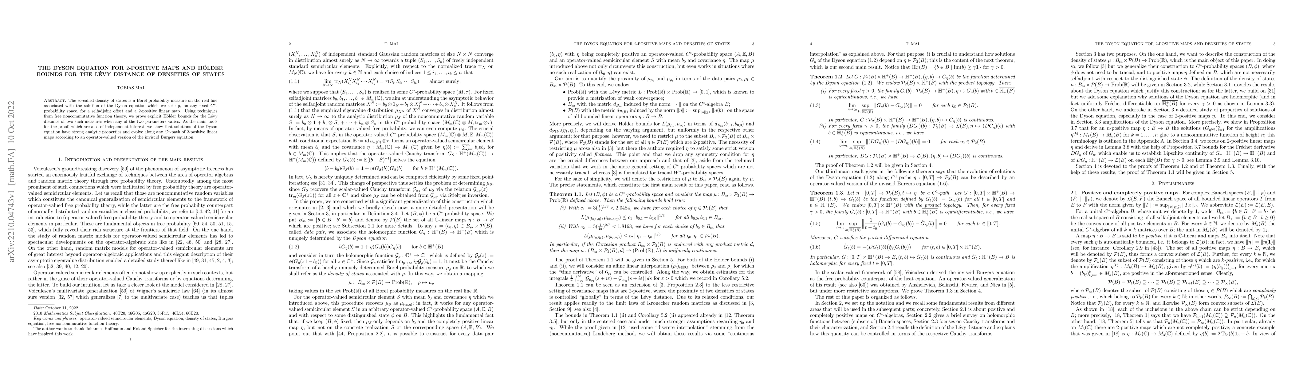 Thumbnail for The Dyson equation for $2$-positive maps and H\"older bounds for the
  L\'evy distance of densities of states