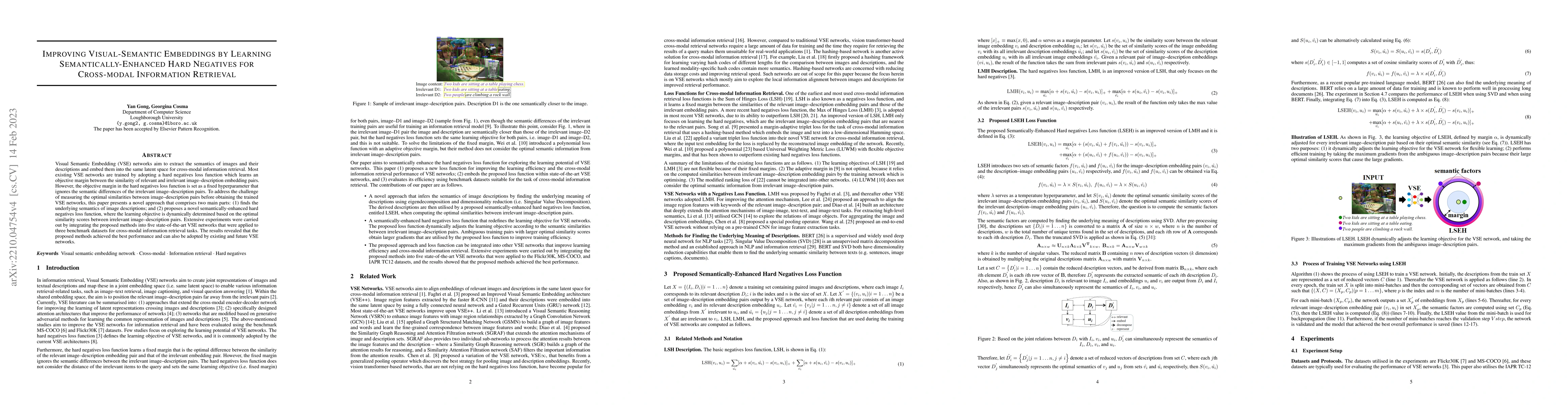 Thumbnail for Improving Visual-Semantic Embeddings by Learning Semantically-Enhanced
  Hard Negatives for Cross-modal Information Retrieval