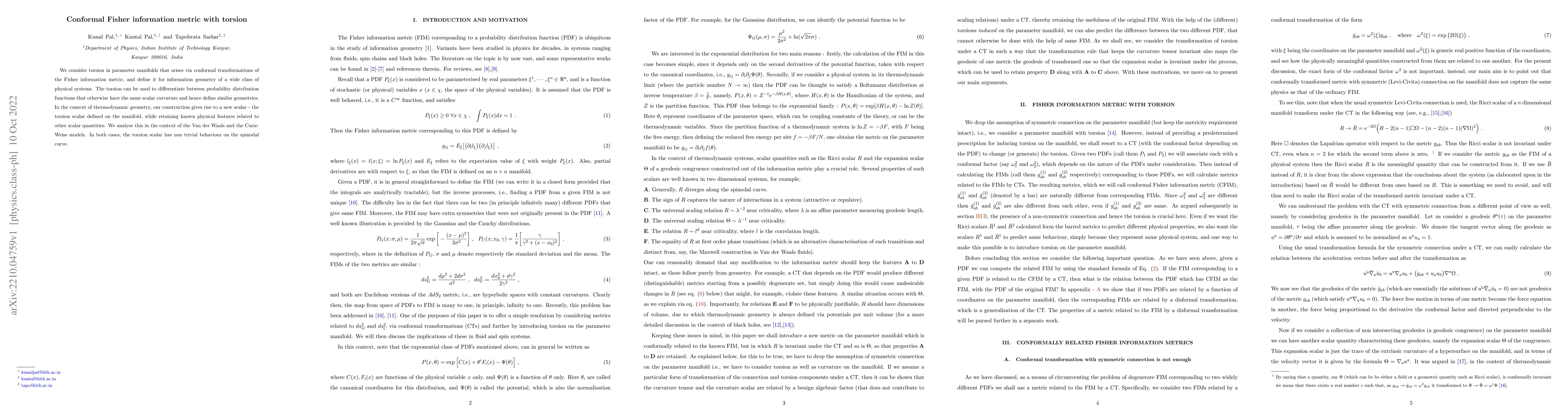 Thumbnail for Conformal Fisher information metric with torsion