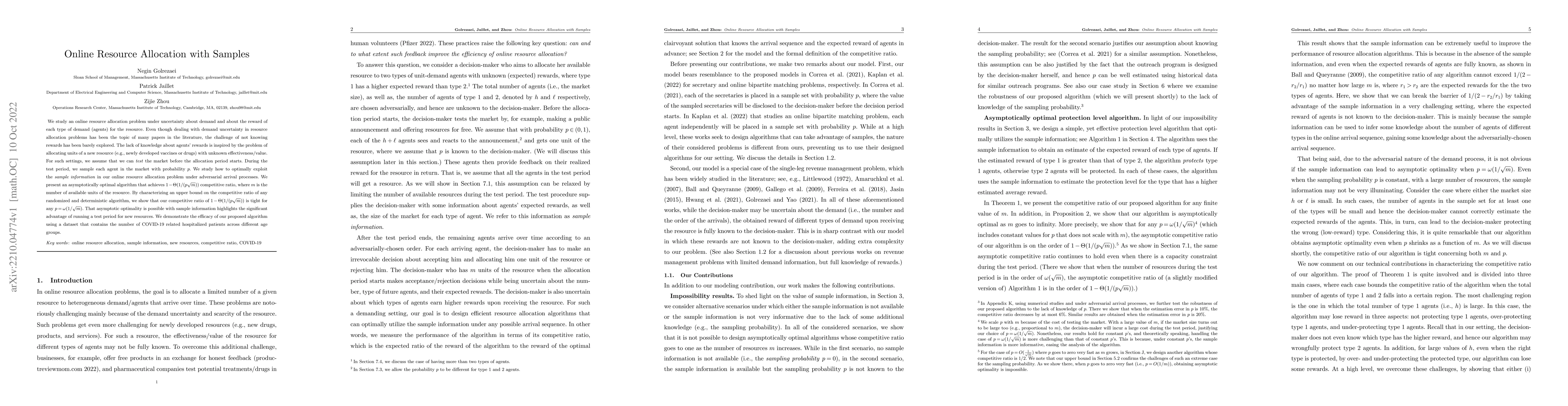 Thumbnail for Online Resource Allocation with Samples