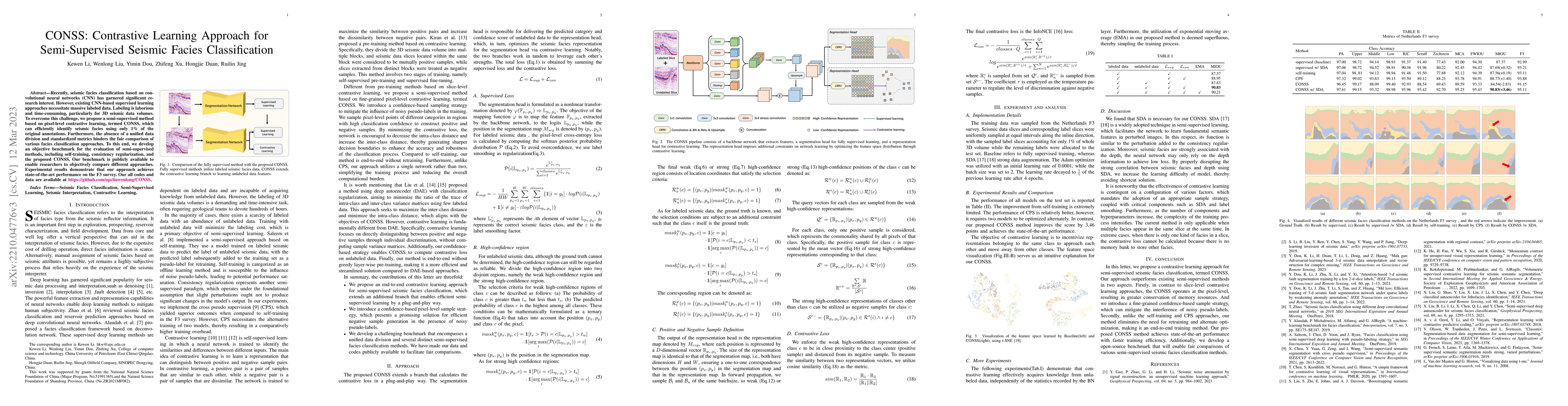 Thumbnail for CONSS: Contrastive Learning Approach for Semi-Supervised Seismic Facies
  Classification