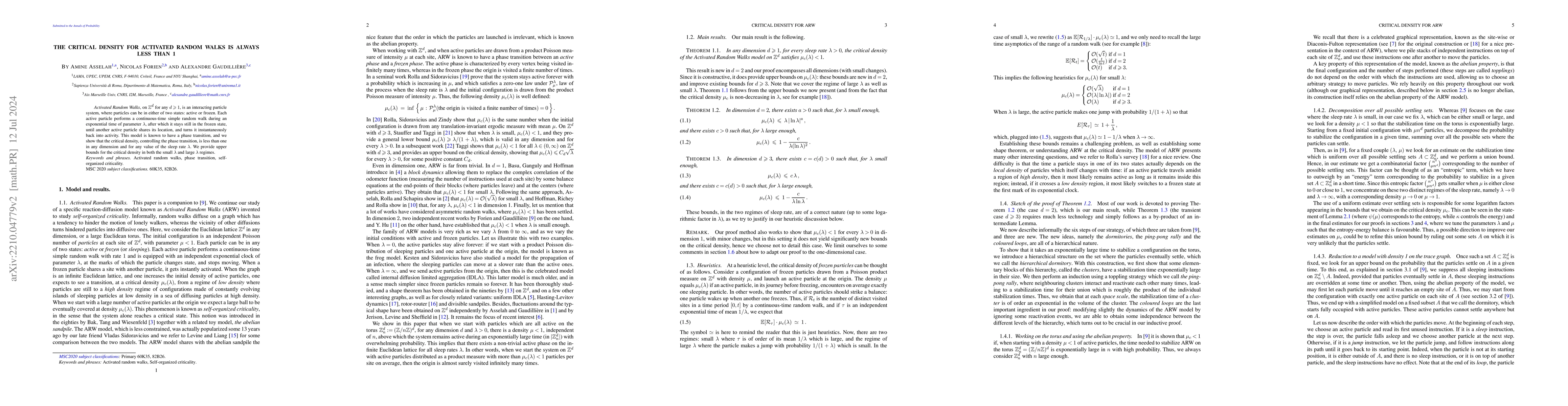Thumbnail for The Critical Density for Activated Random Walks is always less than 1