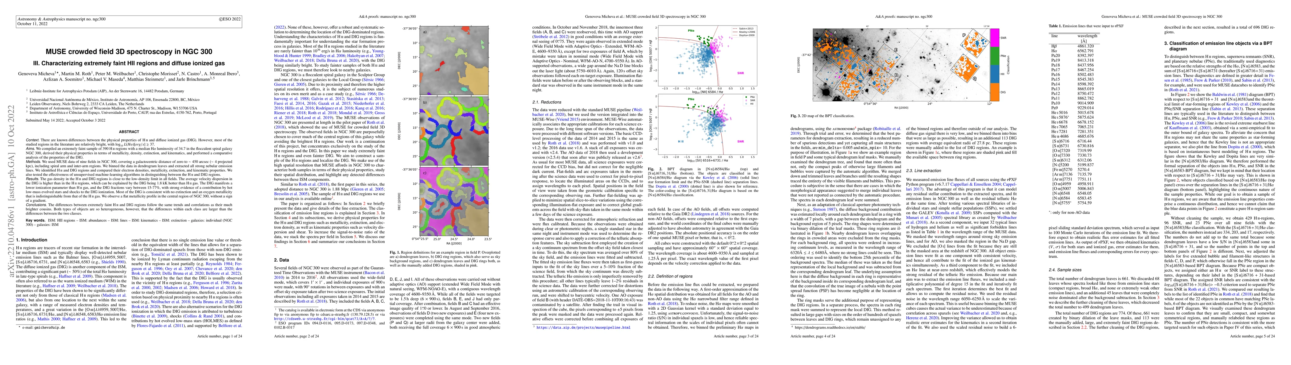 Thumbnail for MUSE crowded field 3D spectroscopy in NGC 300 III. Characterizing
  extremely faint HII regions and diffuse ionized gas