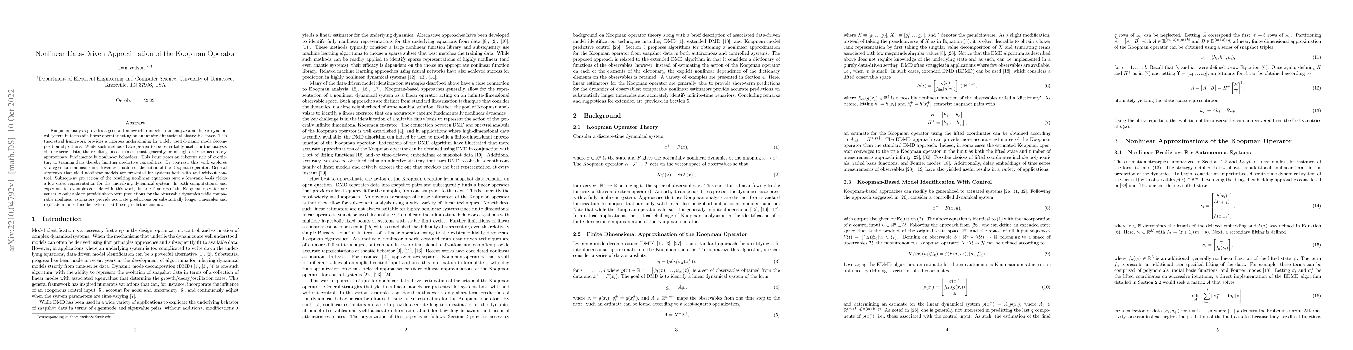 Thumbnail for Nonlinear Data-Driven Approximation of the Koopman Operator