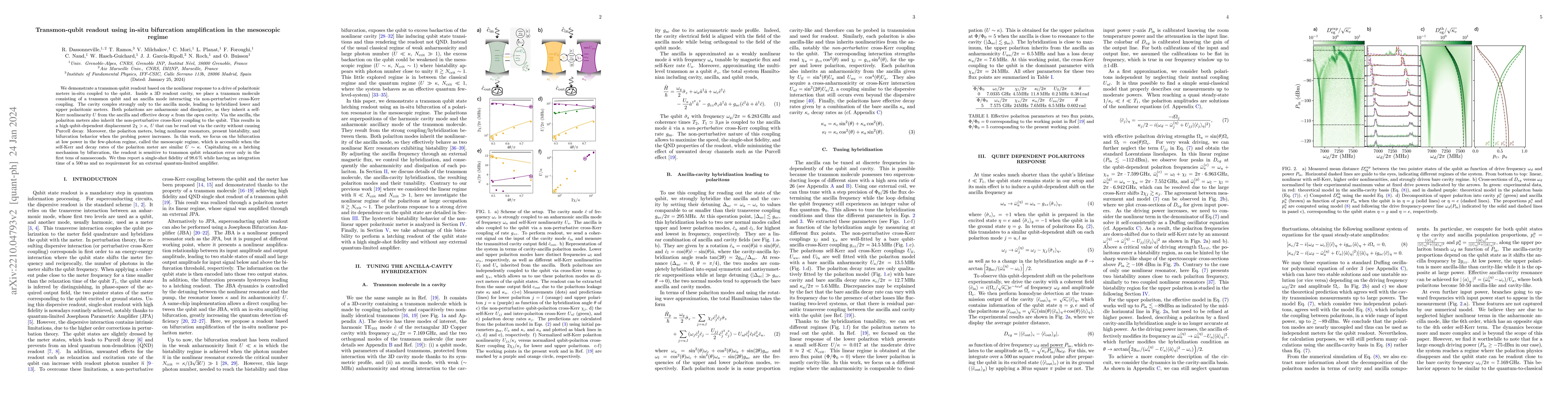 Thumbnail for Transmon-qubit readout using in-situ bifurcation amplification in the
  mesoscopic regime