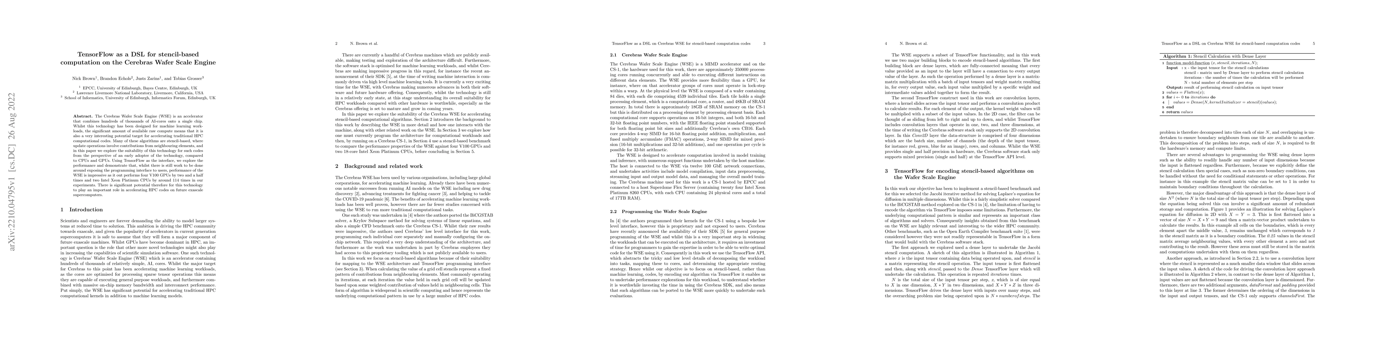 Thumbnail for TensorFlow as a DSL for stencil-based computation on the Cerebras Wafer
  Scale Engine