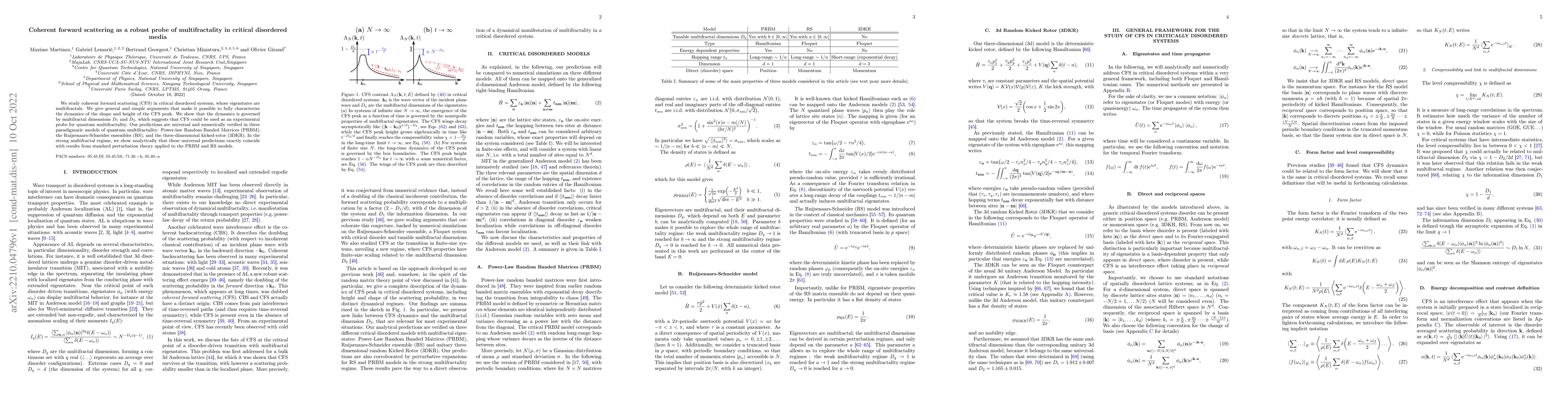 Thumbnail for Coherent forward scattering as a robust probe of multifractality in
  critical disordered media