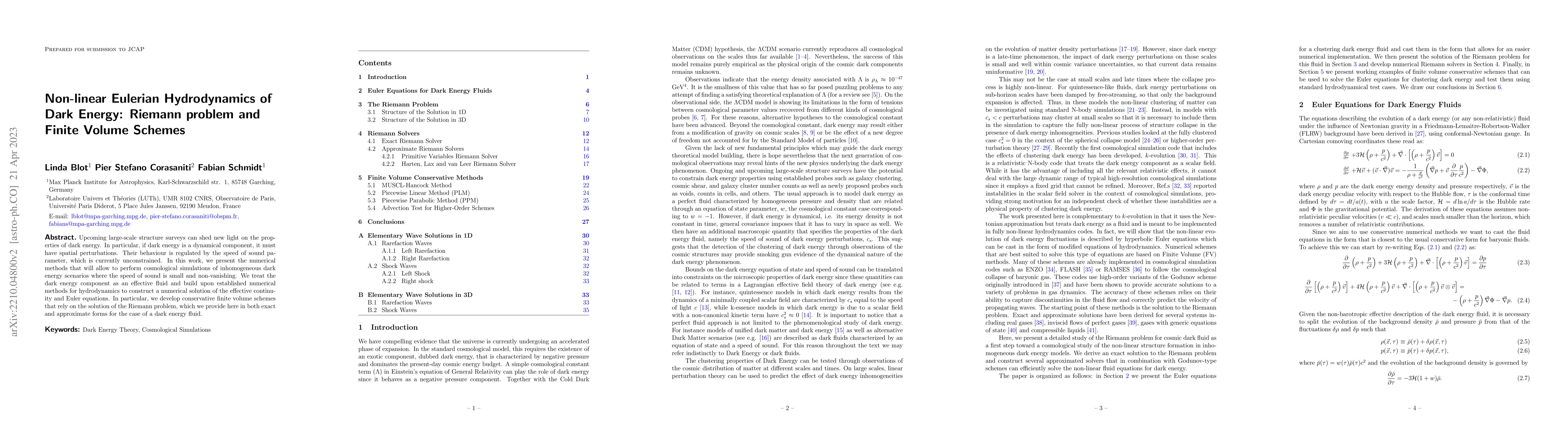 Thumbnail for Non-linear Eulerian Hydrodynamics of Dark Energy: Riemann problem and
  Finite Volume Schemes